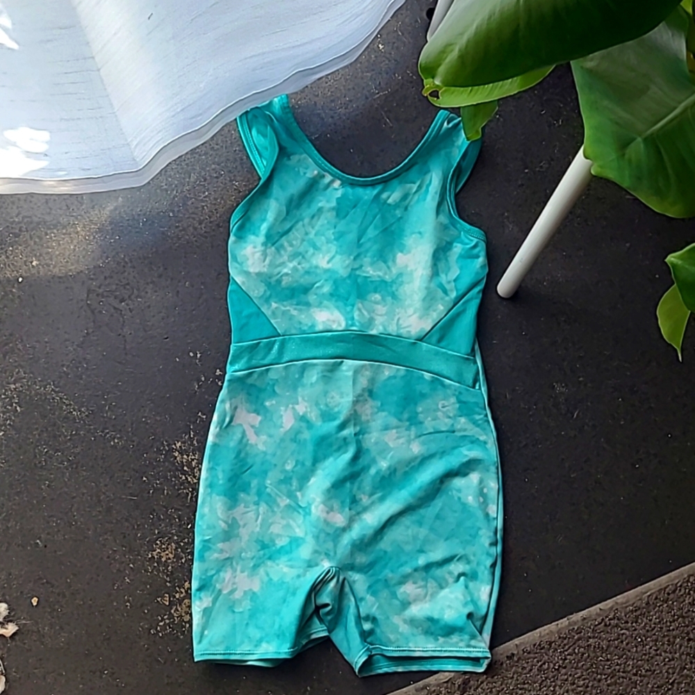 Girls Tye-Dye Leotard Gymnastics Teal Size M 7/8